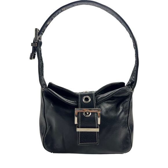 Perlina Black Leather Mini Satchel Handbag Purse Foldover Magnetic Snap - Picture 1 of 16